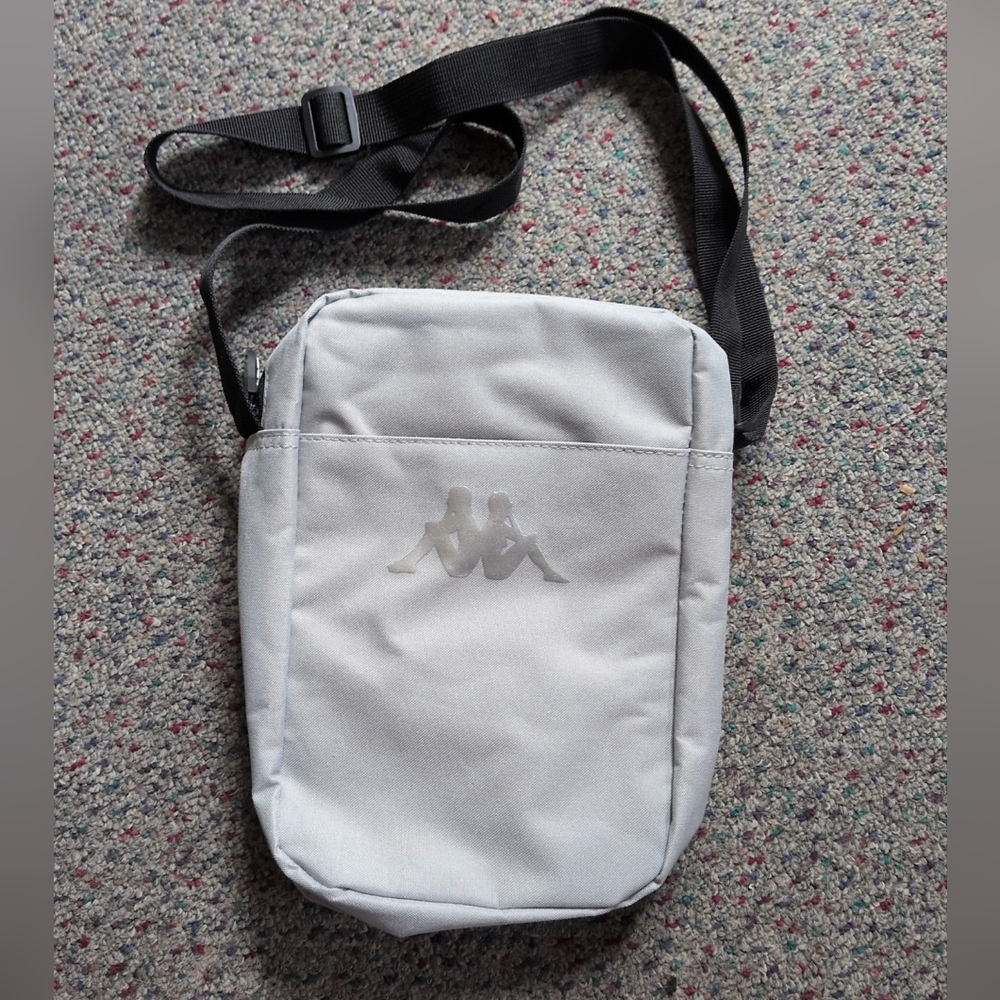 Kappa Light Gray Silver Messenger Bag Sporty Black Strap Athletic Purse